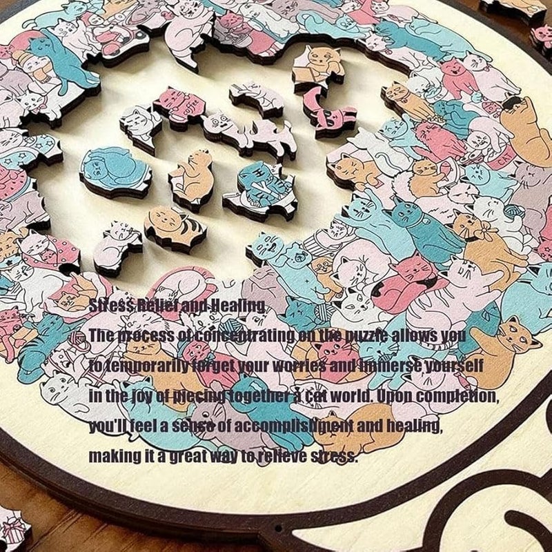 لغز خشبي على شكل قطة بنية 135 قطعة قطط حيوانات فريدة ديكور منزلي هدية - Image 3